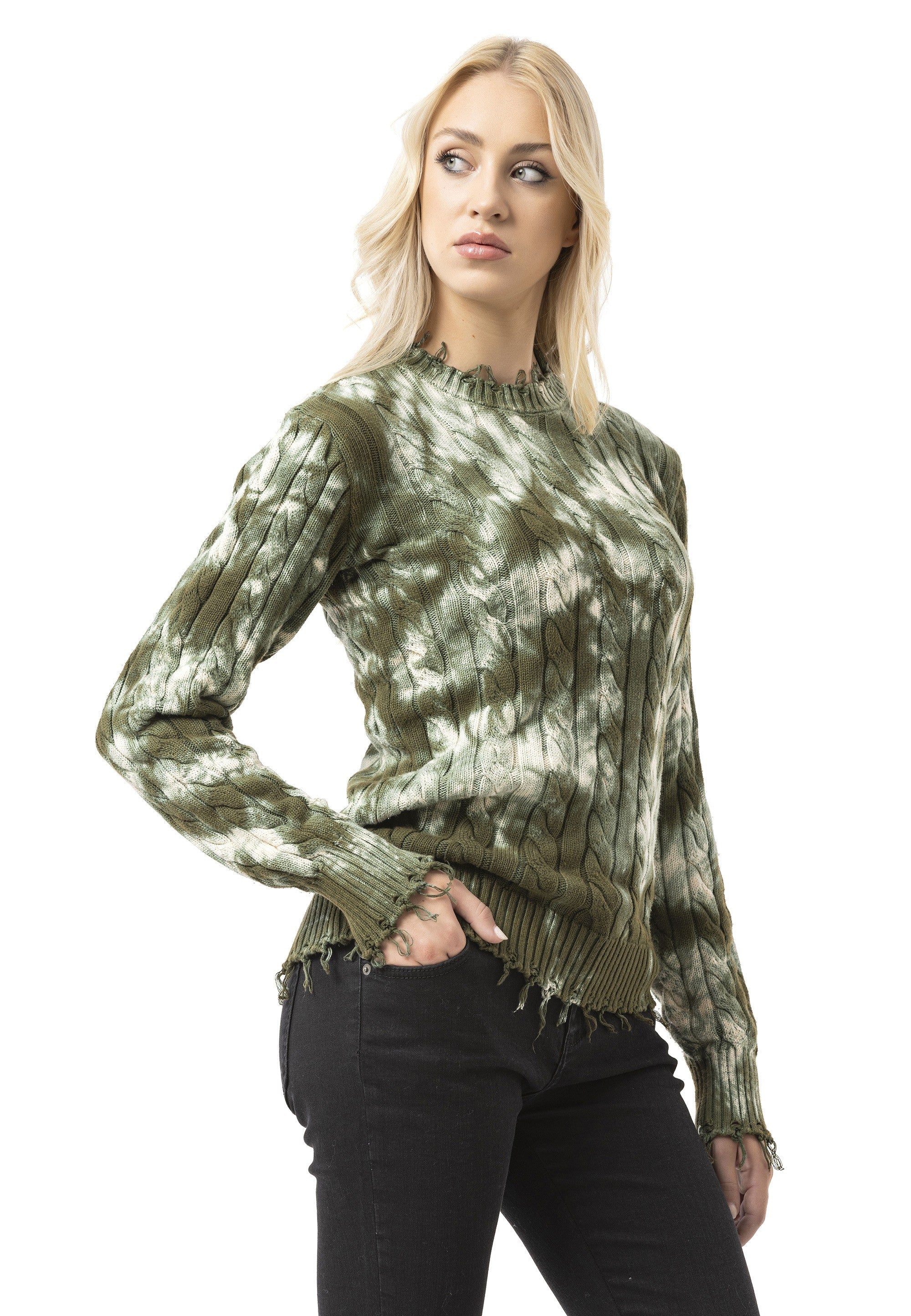 WP268 Women's Knit Sweater – Tie-Dye Pattern with Textured Construction