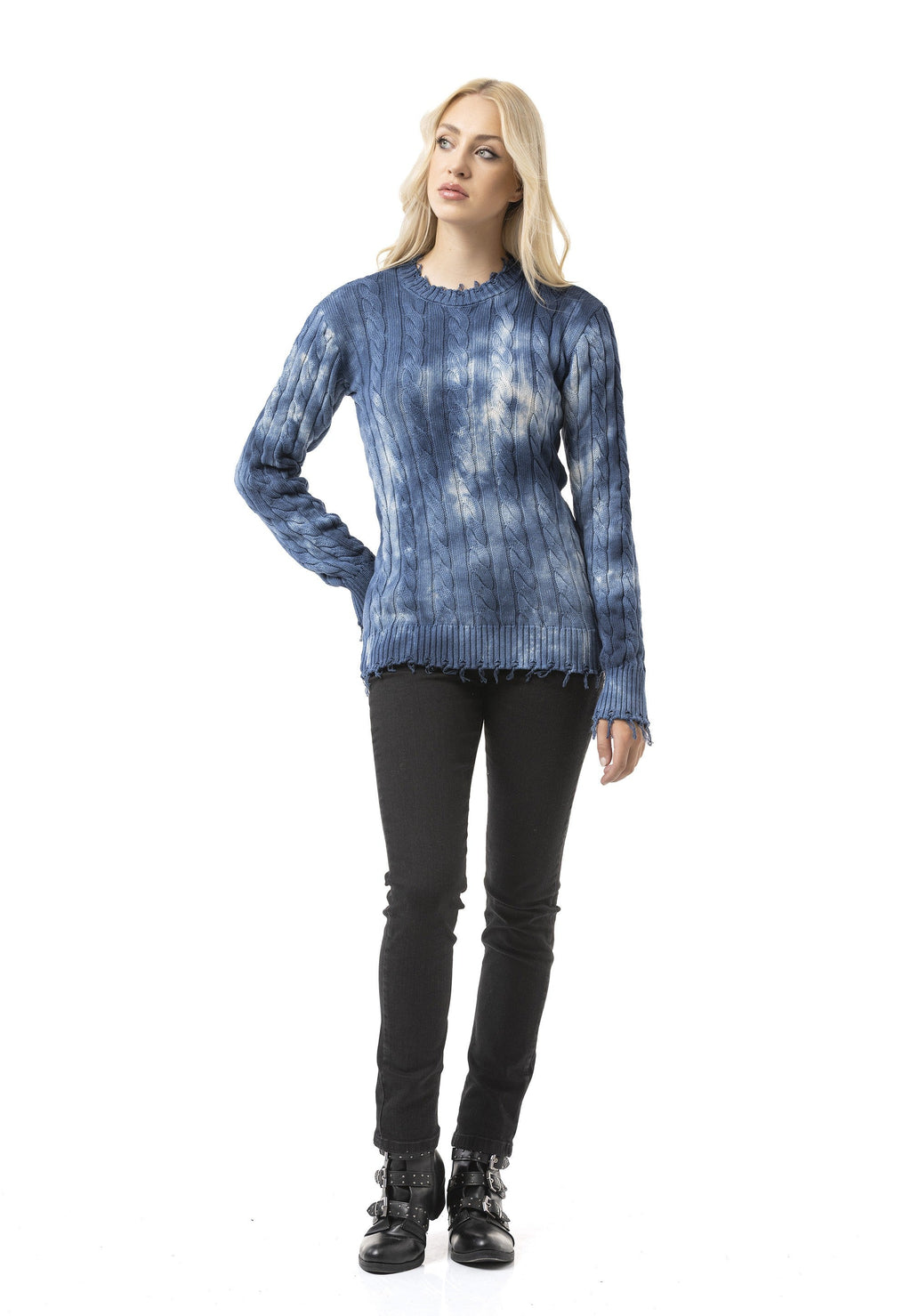 WP268 Women's Knit Sweater – Tie-Dye Pattern with Textured Construction