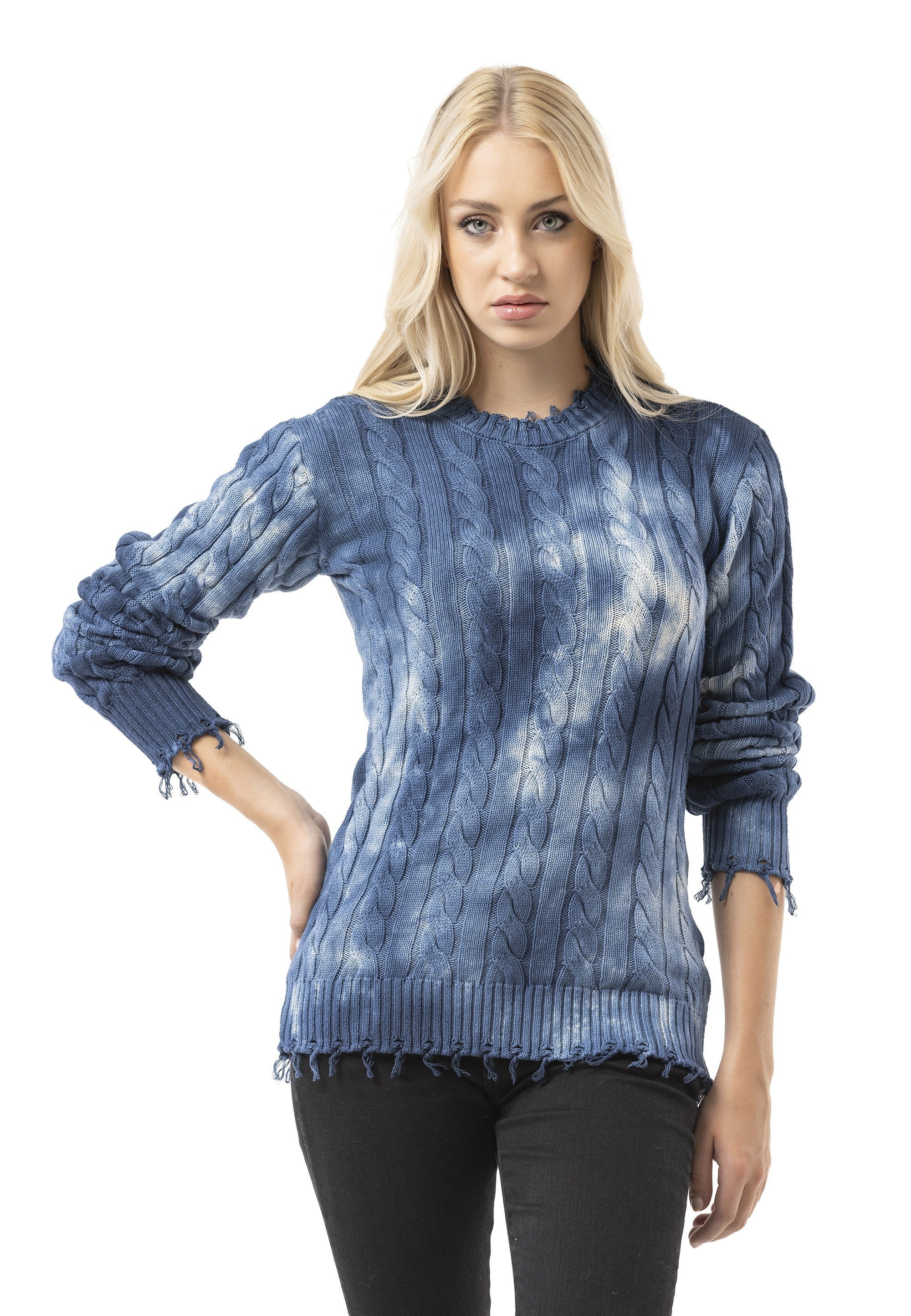 WP268 Women's Knit Sweater – Tie-Dye Pattern with Textured Construction