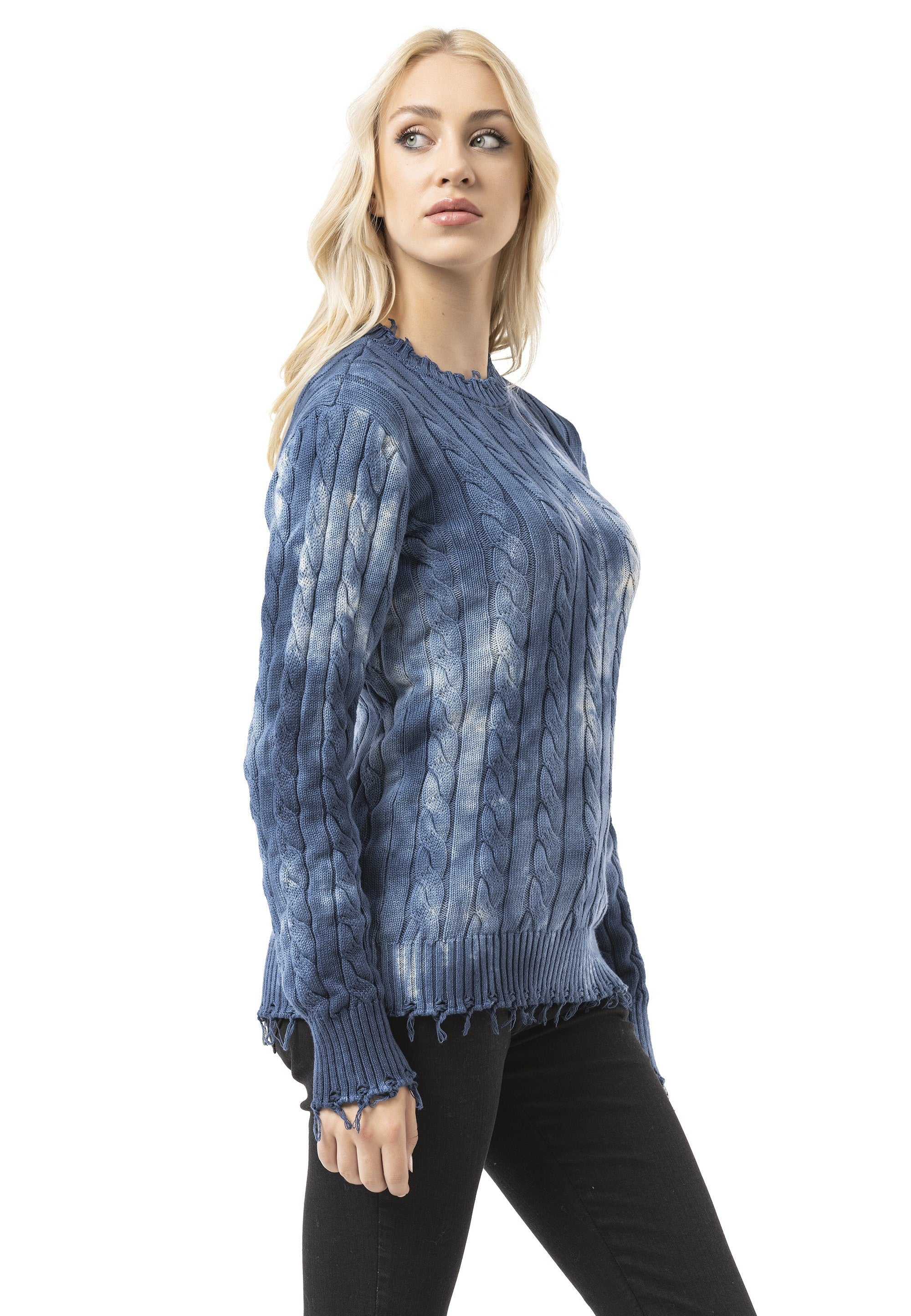 WP268 Women's Knit Sweater – Tie-Dye Pattern with Textured Construction
