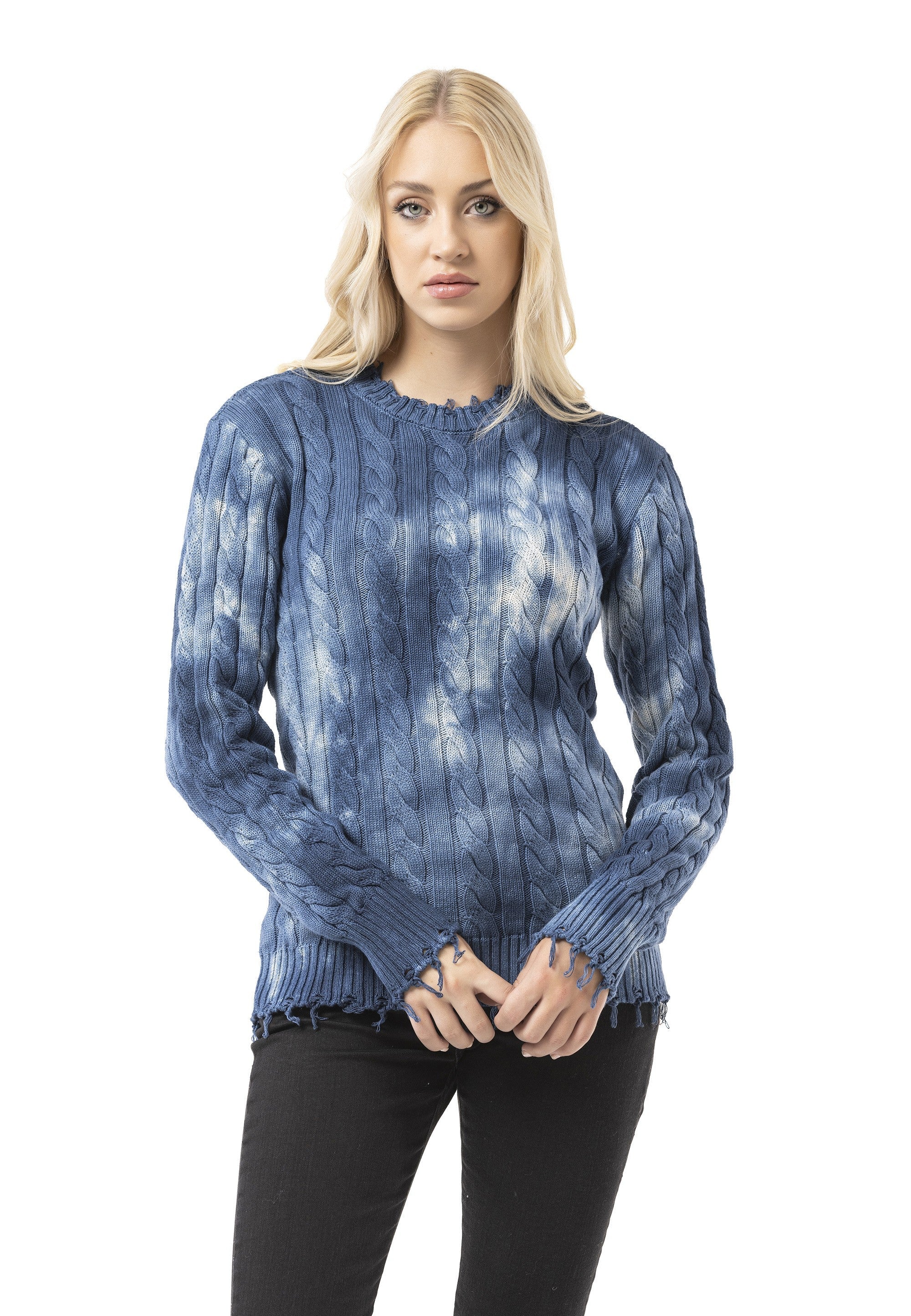 WP268 Women's Knit Sweater – Tie-Dye Pattern with Textured Construction