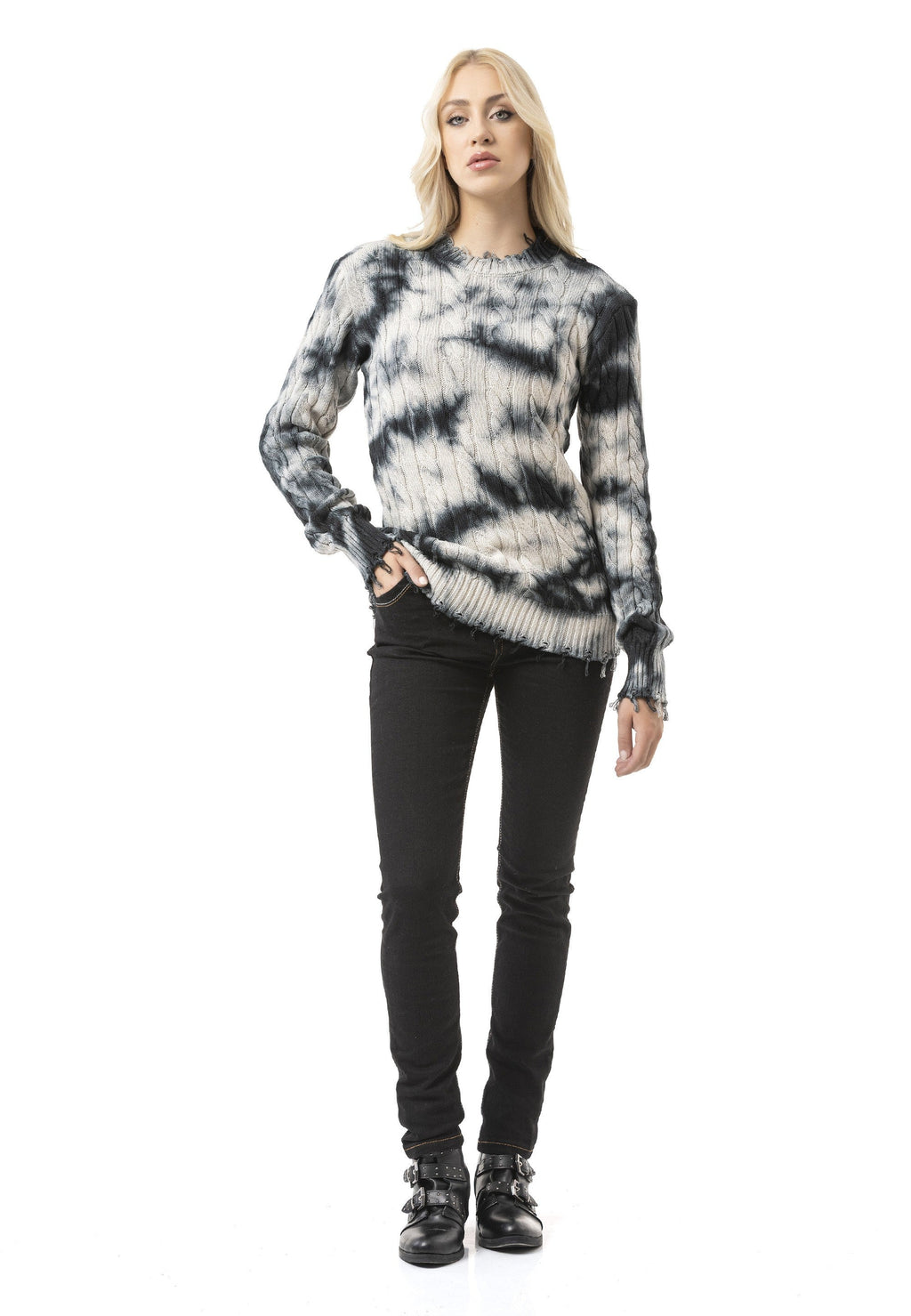 WP268 Women's Knit Sweater – Tie-Dye Pattern with Textured Construction