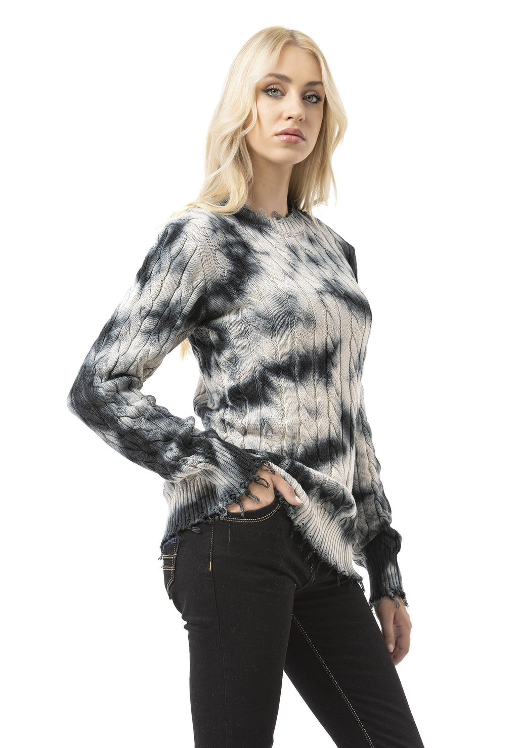 WP268 Women's Knit Sweater – Tie-Dye Pattern with Textured Construction