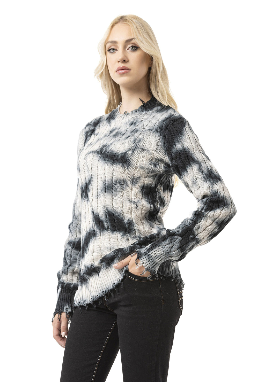 WP268 Women's Knit Sweater – Tie-Dye Pattern with Textured Construction