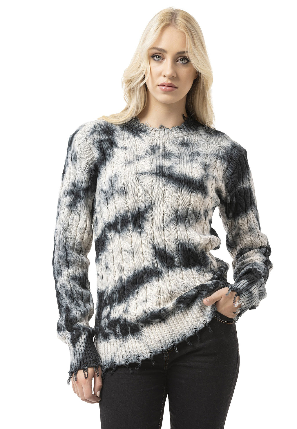 WP268 Women's Knit Sweater – Tie-Dye Pattern with Textured Construction