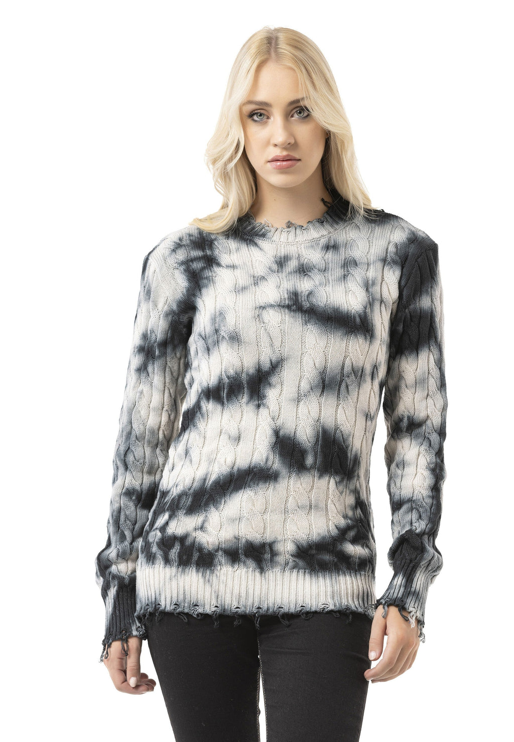 WP268 Women's Knit Sweater – Tie-Dye Pattern with Textured Construction