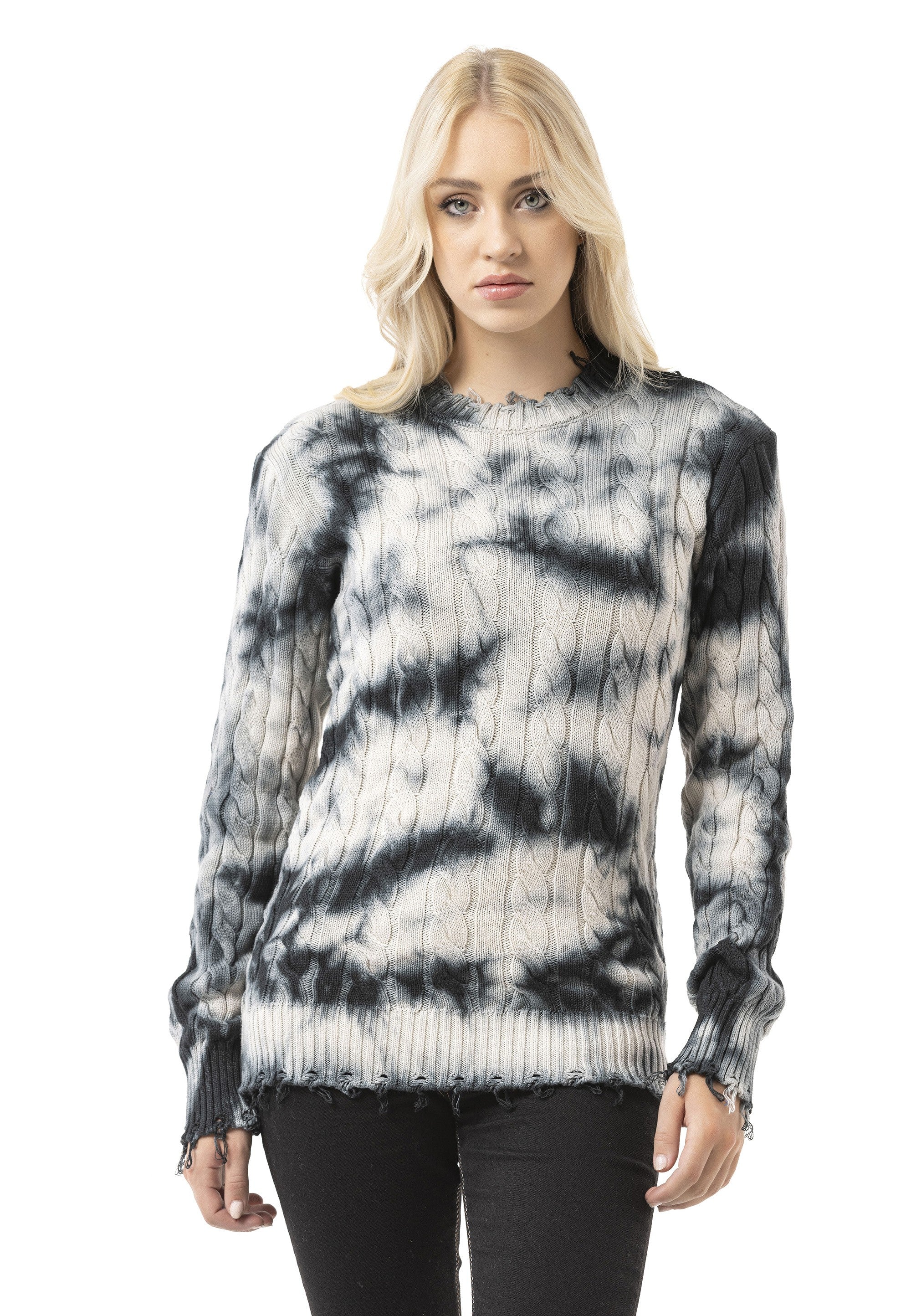 WP268 Women's Knit Sweater – Tie-Dye Pattern with Textured Construction