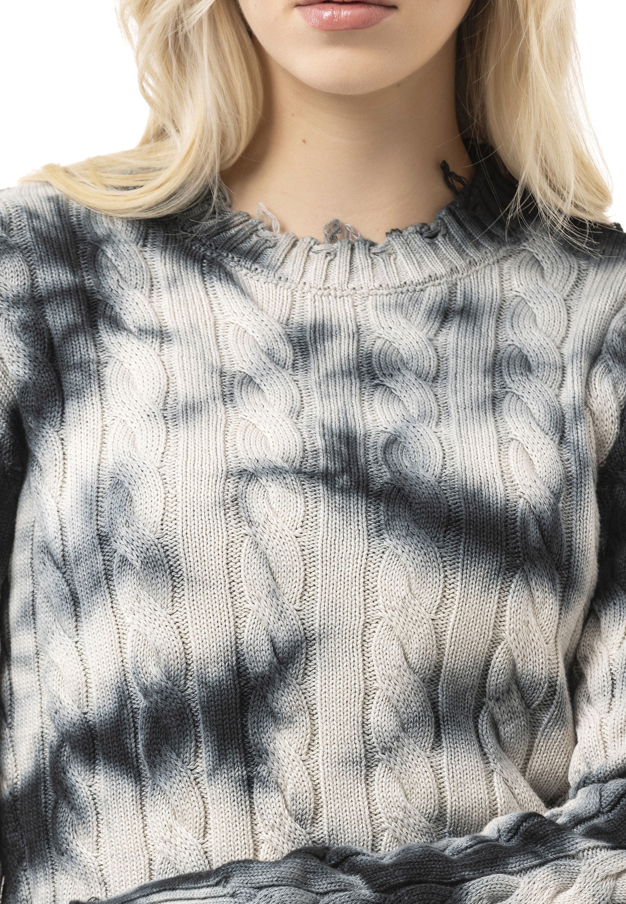 WP268 Women's Knit Sweater – Tie-Dye Pattern with Textured Construction