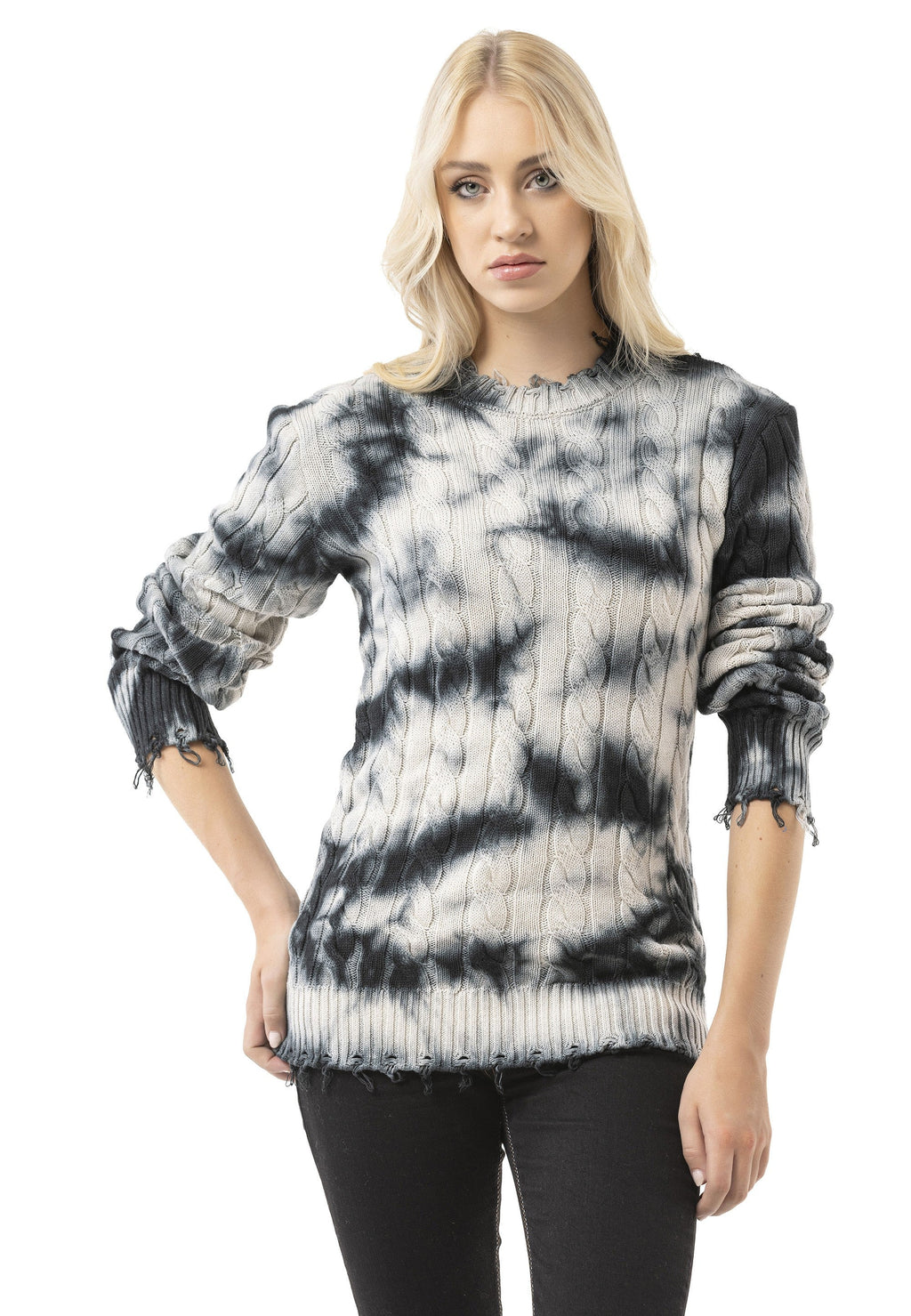 WP268 Women's Knit Sweater – Tie-Dye Pattern with Textured Construction