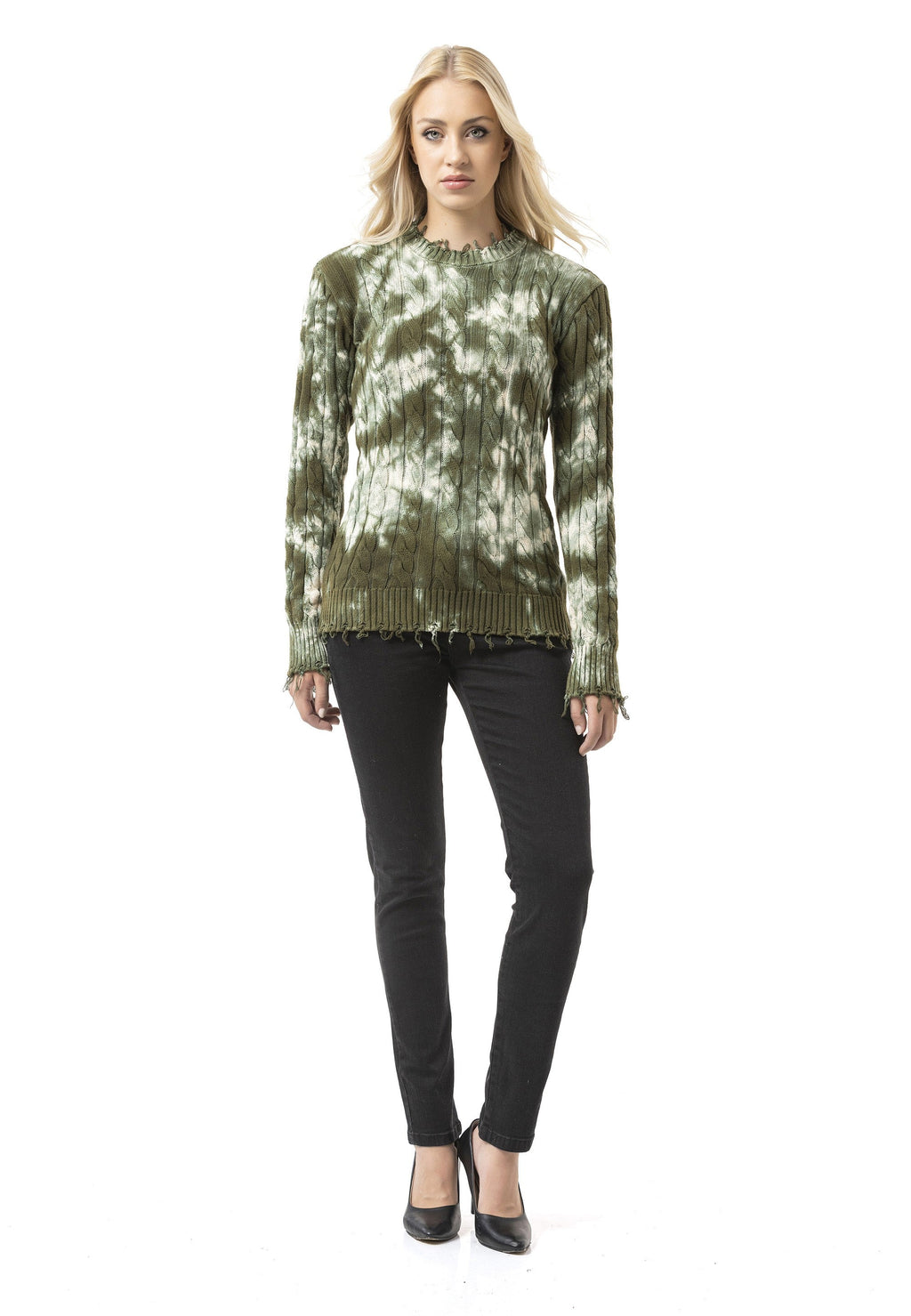 WP268 Women's Knit Sweater – Tie-Dye Pattern with Textured Construction