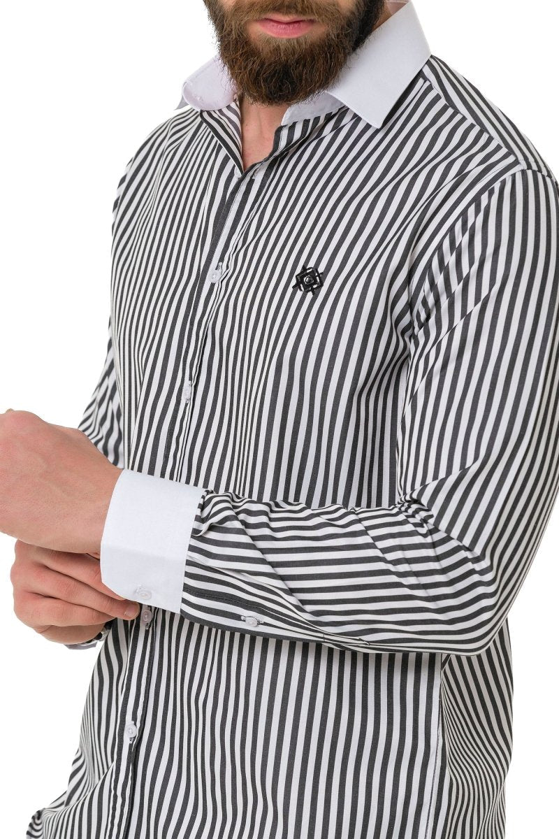 CH192 Cuffed Collar Striped Shirt