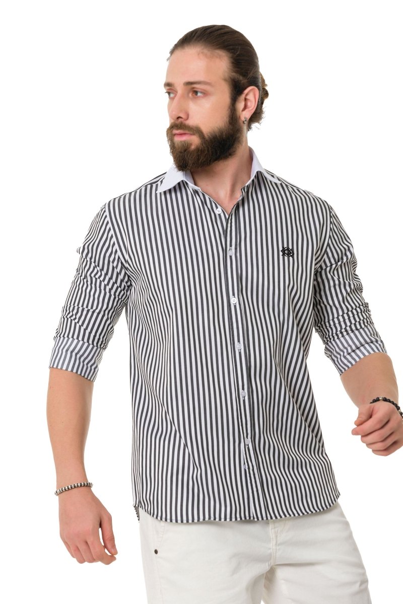 CH192 Cuffed Collar Striped Shirt