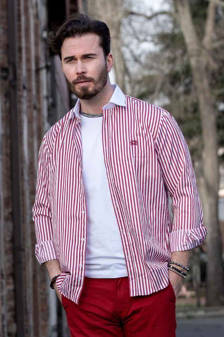 CH192 Cuffed Collar Striped Shirt