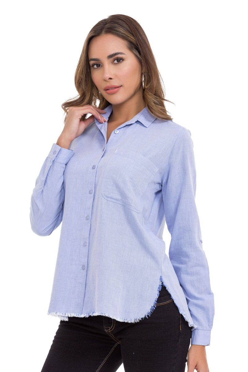 WH124 Distressed Detail Linen Women's Shirt