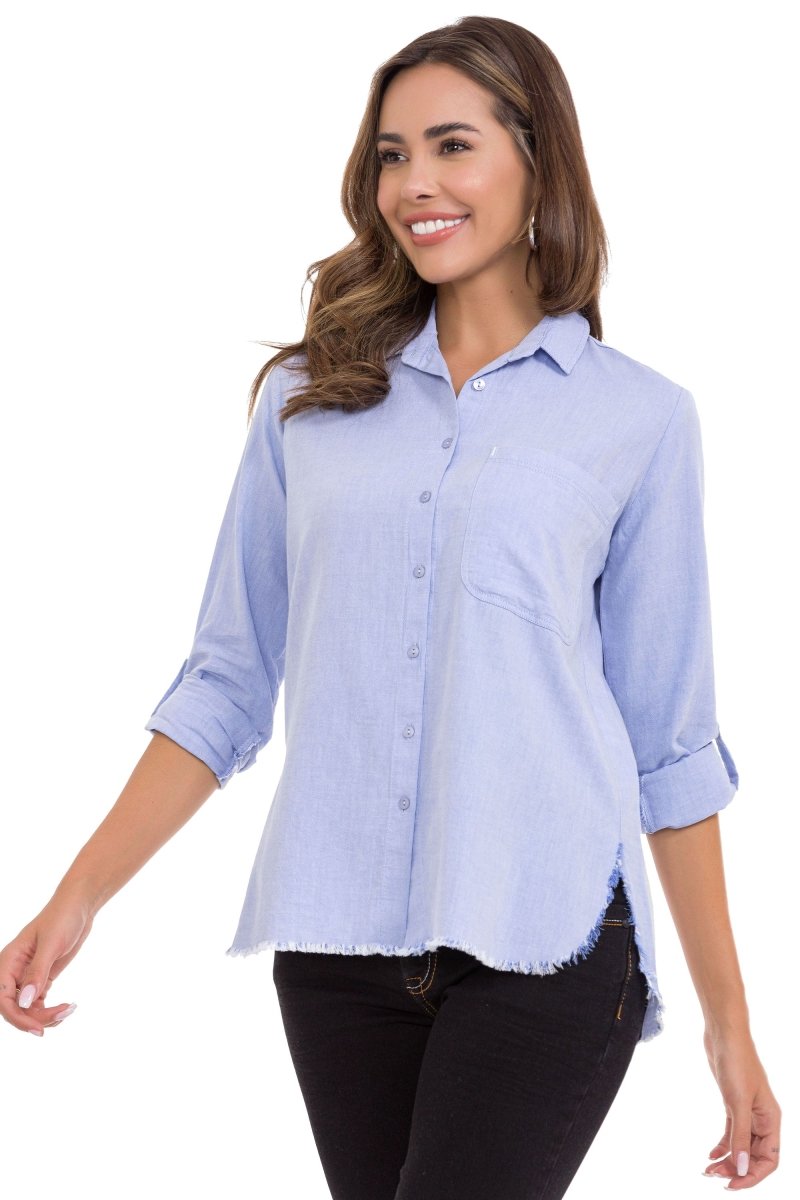 WH124 Distressed Detail Linen Women's Shirt