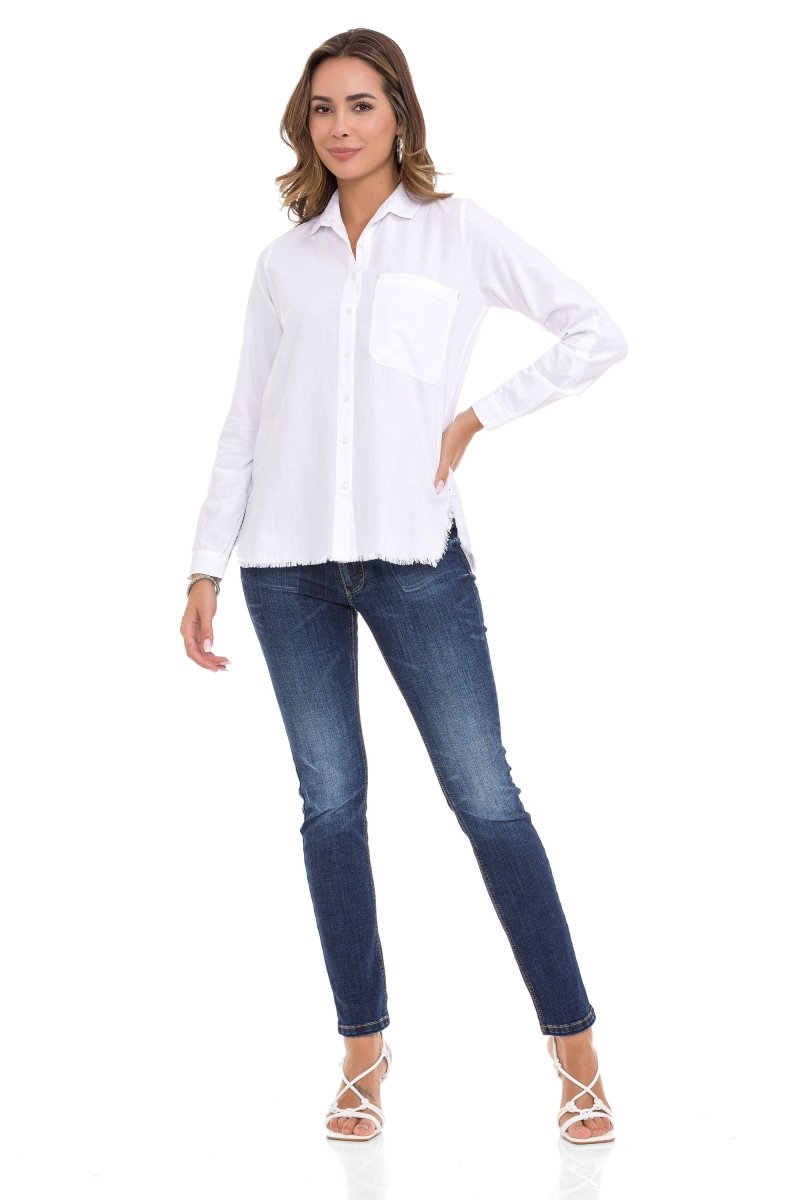 WH124 Distressed Detail Linen Women's Shirt