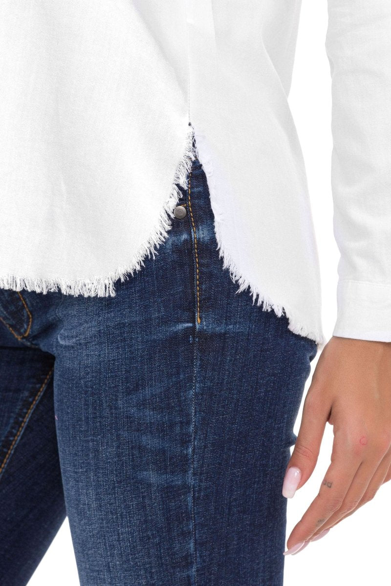 WH124 Distressed Detail Linen Women's Shirt