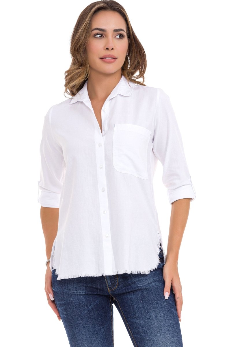 WH124 Distressed Detail Linen Women's Shirt