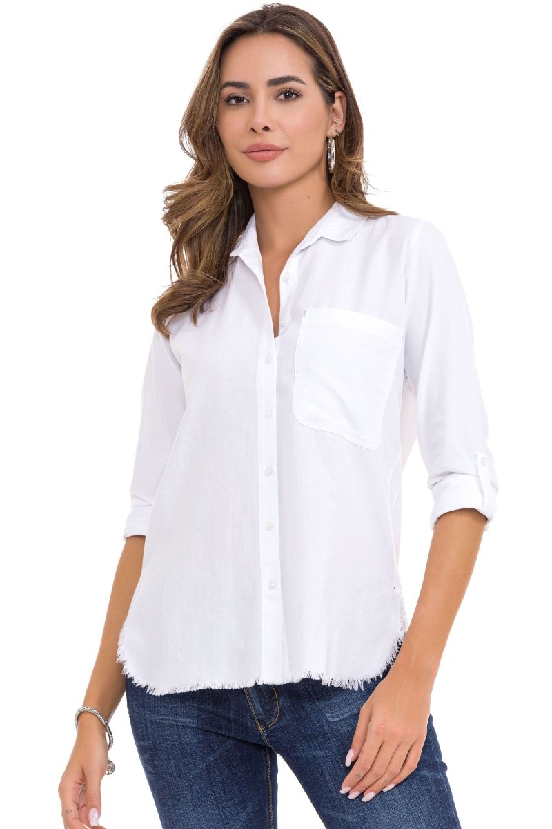WH124 Distressed Detail Linen Women's Shirt
