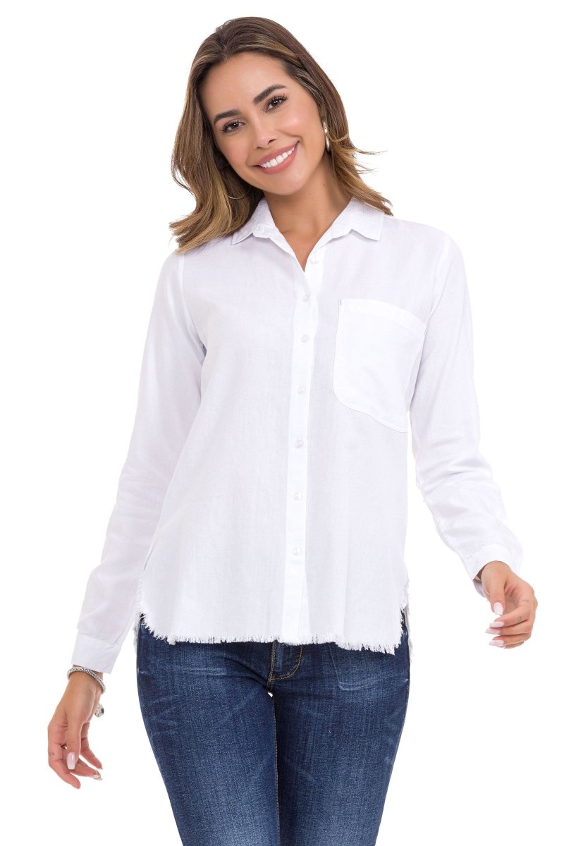 WH124 Distressed Detail Linen Women's Shirt