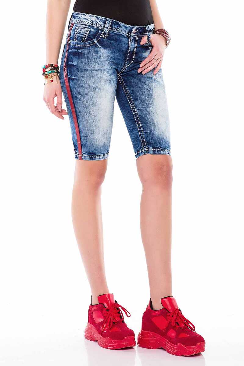 WK146 Side Striped Washed Women's Denim Shorts