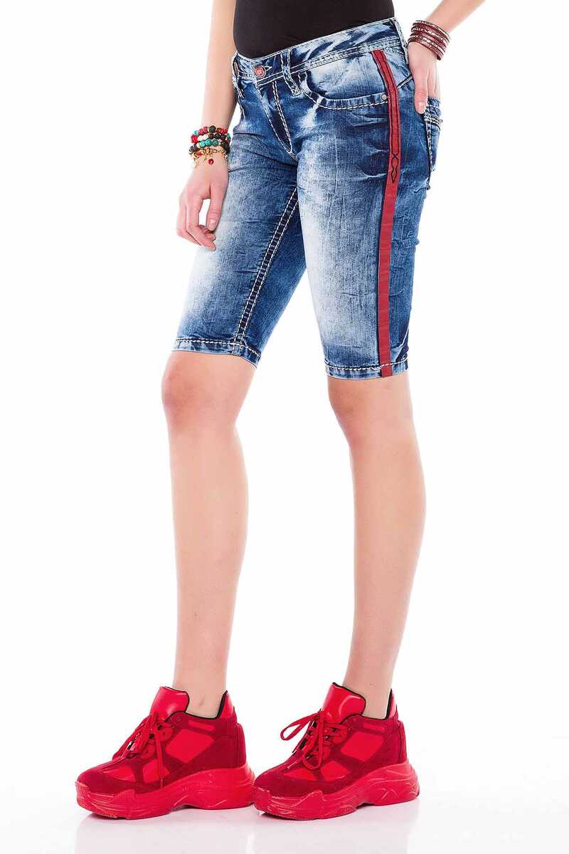 WK146 Side Striped Washed Women's Denim Shorts