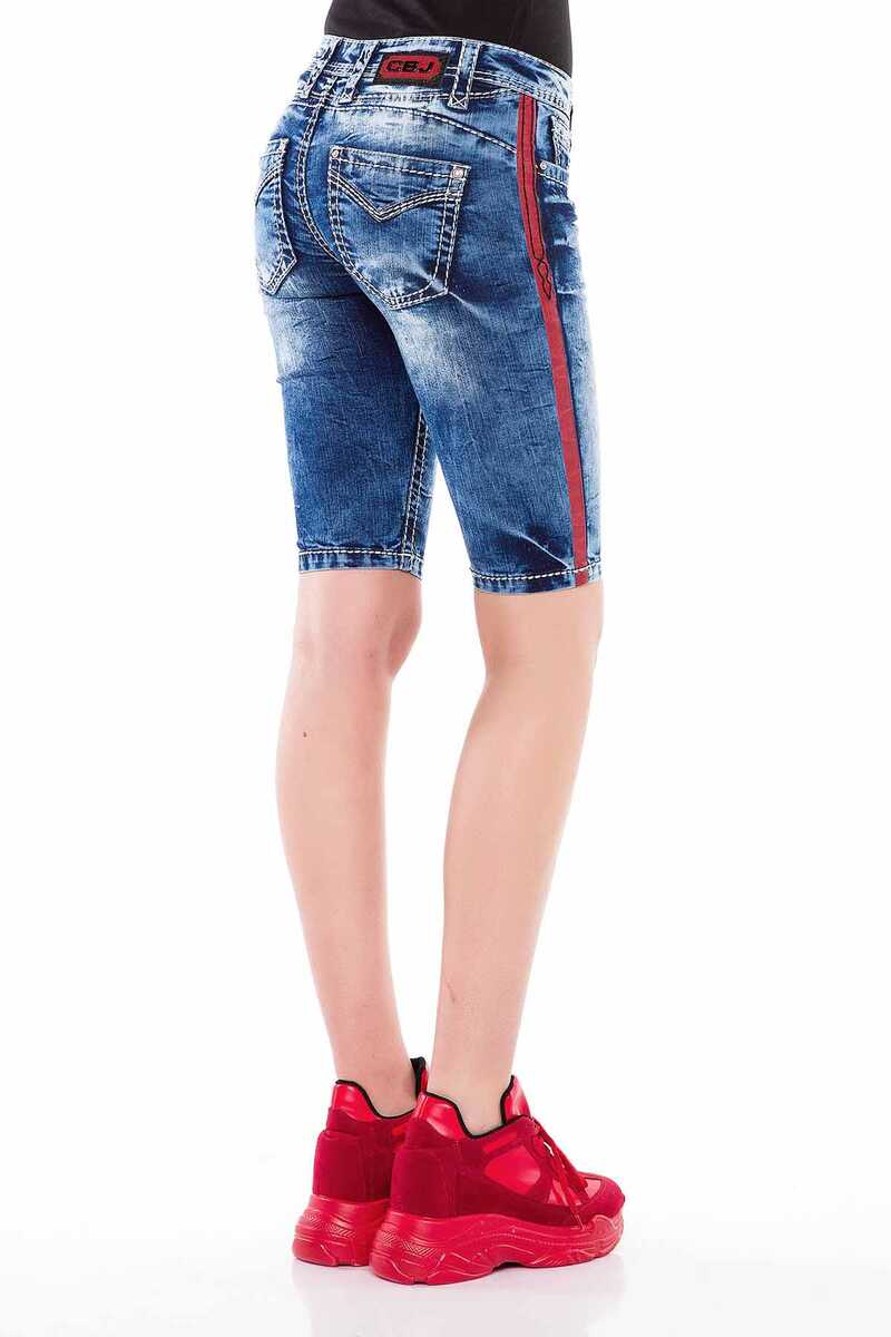 WK146 Side Striped Washed Women's Denim Shorts