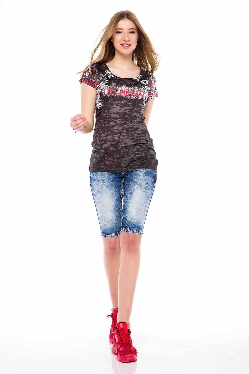 WK146 Side Striped Washed Women's Denim Shorts