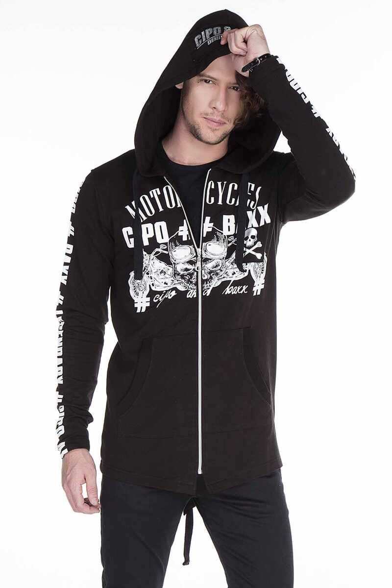CL239 Skull Print Hooded Long Sweatshirt