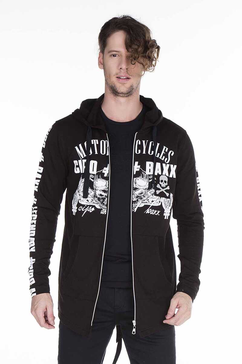 CL239 Skull Print Hooded Long Sweatshirt