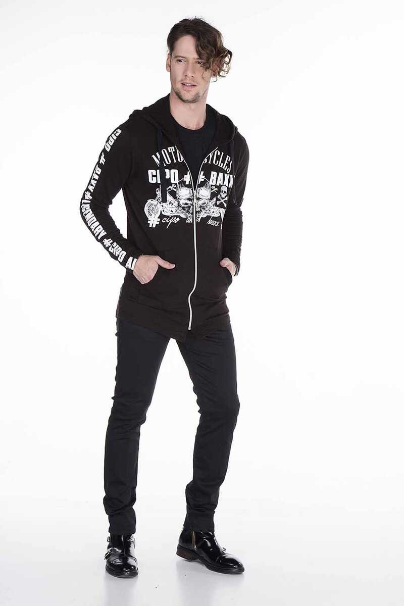 CL239 Skull Print Hooded Long Sweatshirt