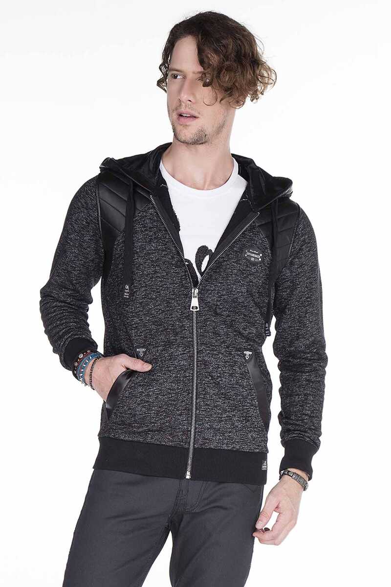 CL251 Leather Panel Hooded Lightweight Men's Sweatshirt