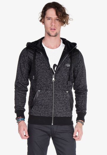 CL251 Leather Panel Hooded Lightweight Men's Sweatshirt