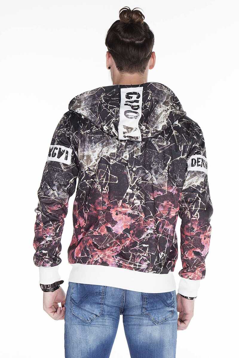 CL270 Washed Pattern Print Men's Hooded Sweatshirt