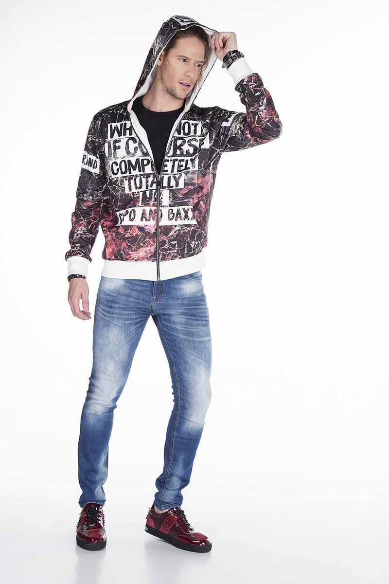 CL270 Washed Pattern Print Men's Hooded Sweatshirt