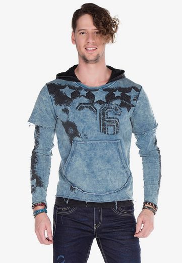 CL279 Printed Stone Embellished Men's Hooded Sweatshirt