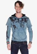 CL279 Printed Stone Embellished Men's Hooded Sweatshirt