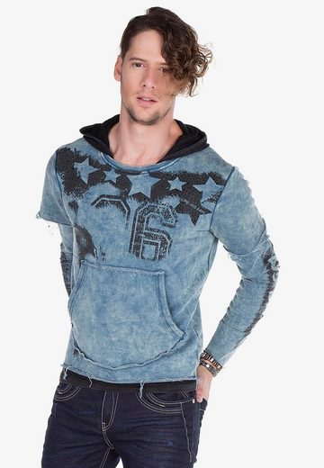 CL279 Printed Stone Embellished Men's Hooded Sweatshirt