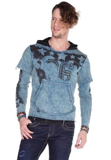 CL279 Printed Stone Embellished Men's Hooded Sweatshirt