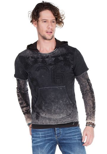 CL279 Printed Stone Embellished Men's Hooded Sweatshirt