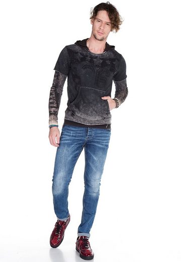 CL279 Printed Stone Embellished Men's Hooded Sweatshirt