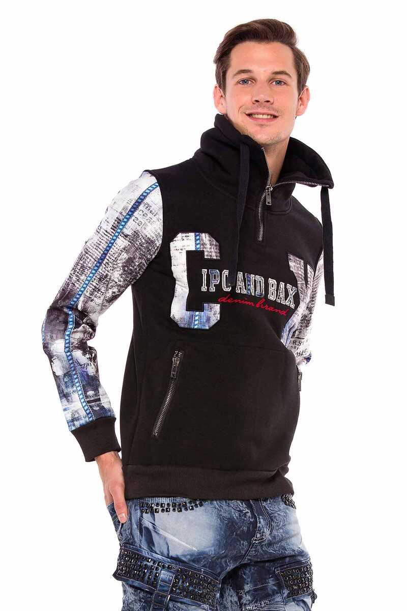 CL366 Zip Stand Collar Printed Sleeve Men's Sweatshirt