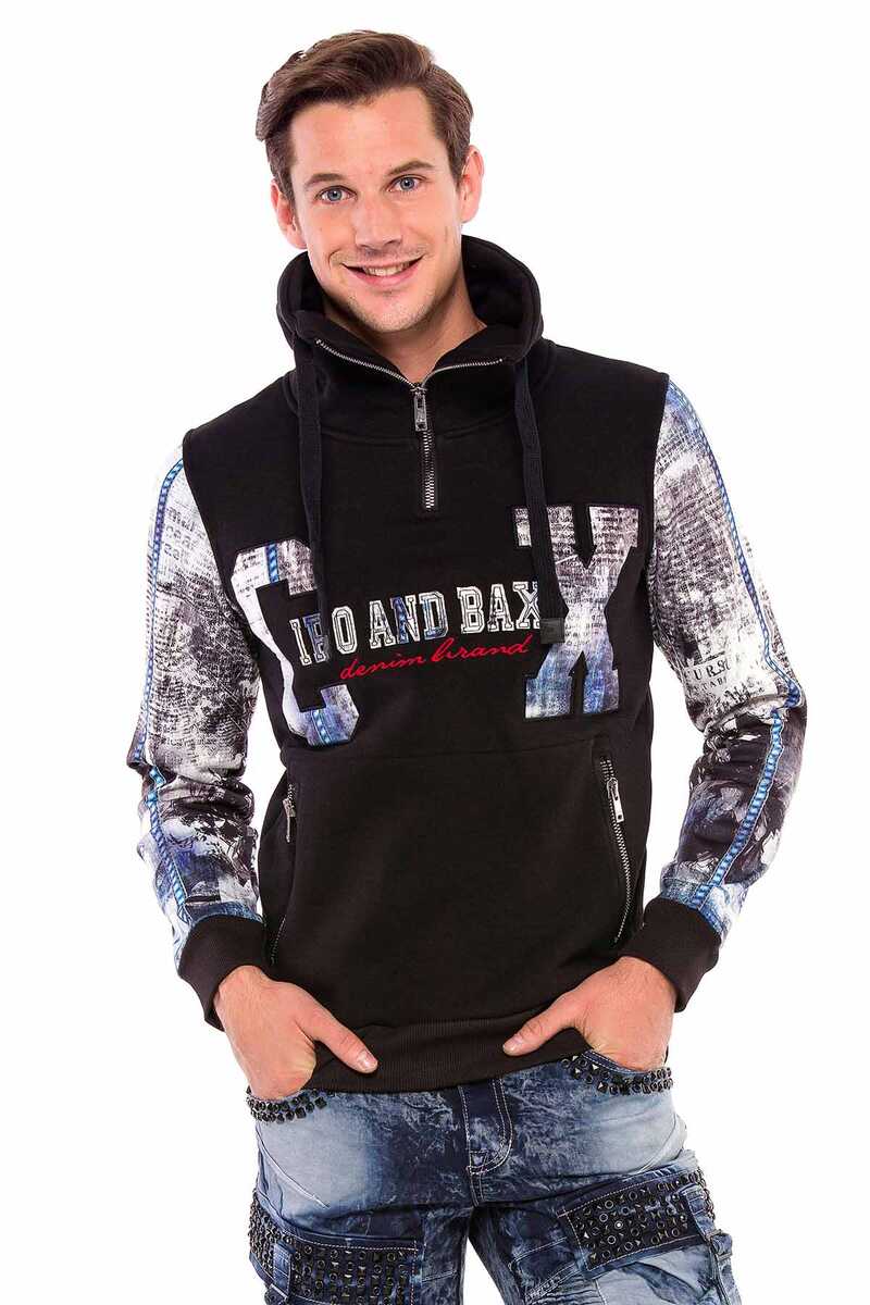 CL366 Zip Stand Collar Printed Sleeve Men's Sweatshirt