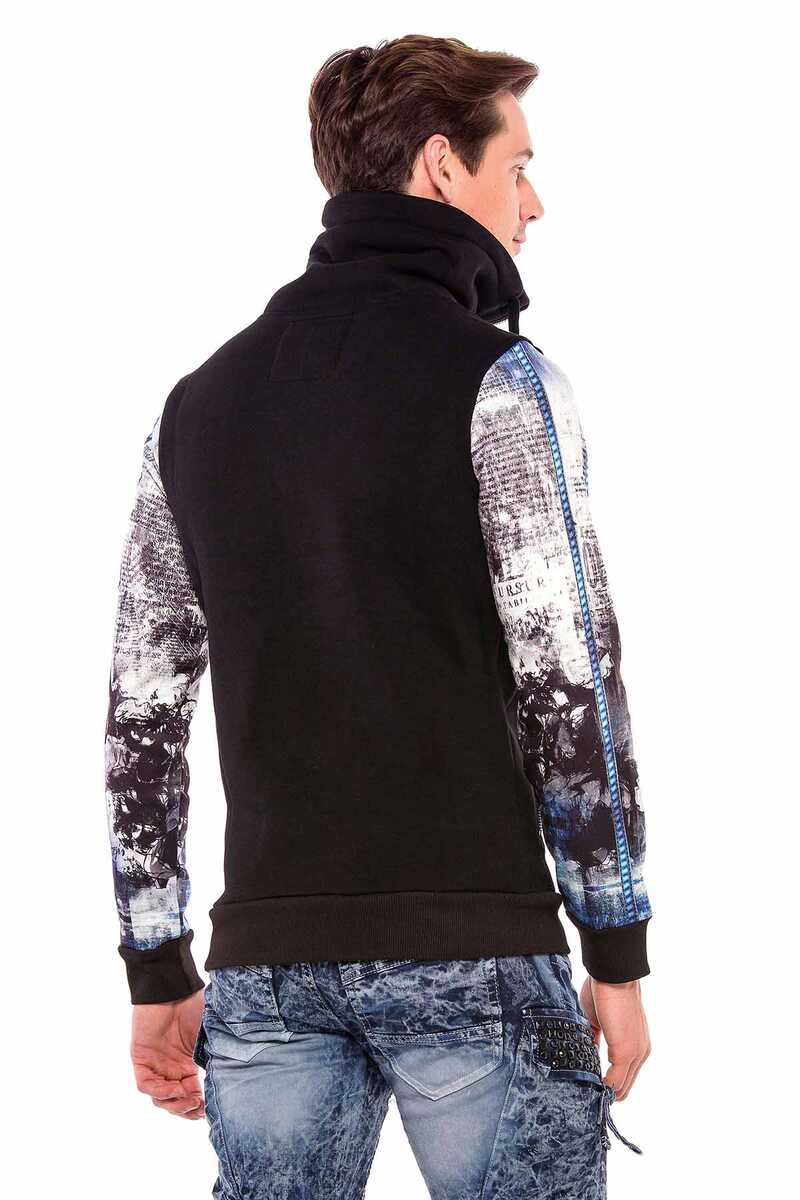 CL366 Zip Stand Collar Printed Sleeve Men's Sweatshirt