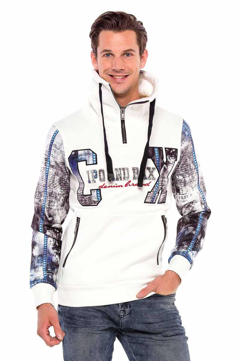 CL366 Zip Stand Collar Printed Sleeve Men's Sweatshirt