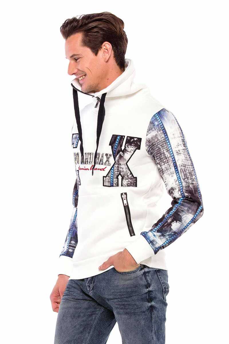 CL366 Zip Stand Collar Printed Sleeve Men's Sweatshirt