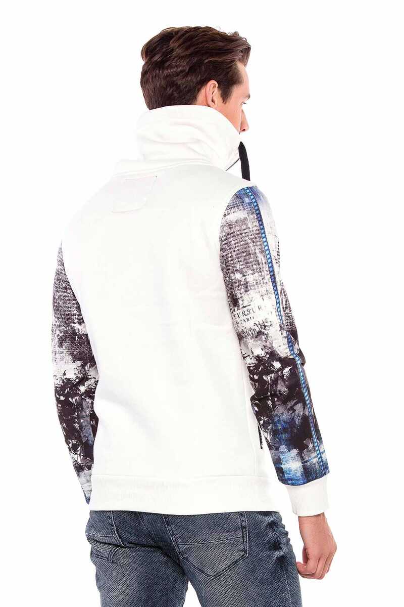 CL366 Zip Stand Collar Printed Sleeve Men's Sweatshirt