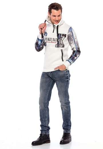 CL366 Zip Stand Collar Printed Sleeve Men's Sweatshirt
