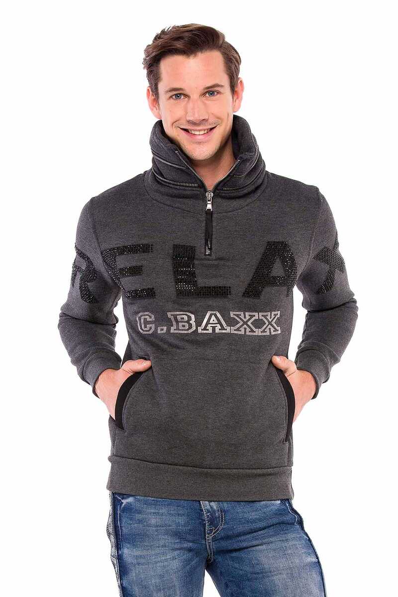 CL385 Stone Relaxed Fit Stand Zip Collar Heavyweight Sweatshirt
