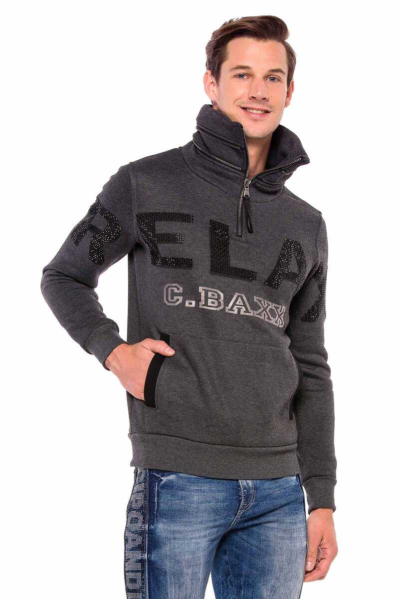 CL385 Stone Relaxed Fit Stand Zip Collar Heavyweight Sweatshirt